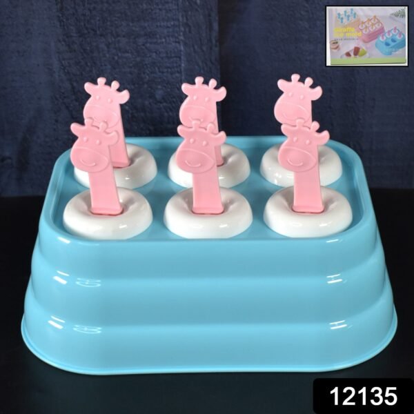 6 Cavity Popsicle Molds Plastic Giraffe shape Ice Moulds (1 Pc) - Image 2